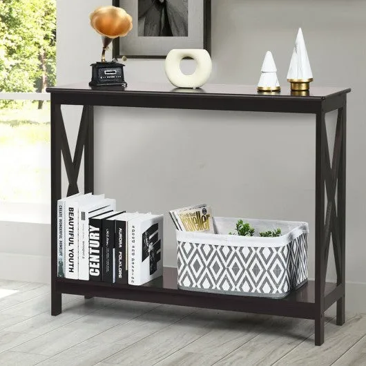 2-Tier Console X-Design Sofa Side Accent Table-Espresso