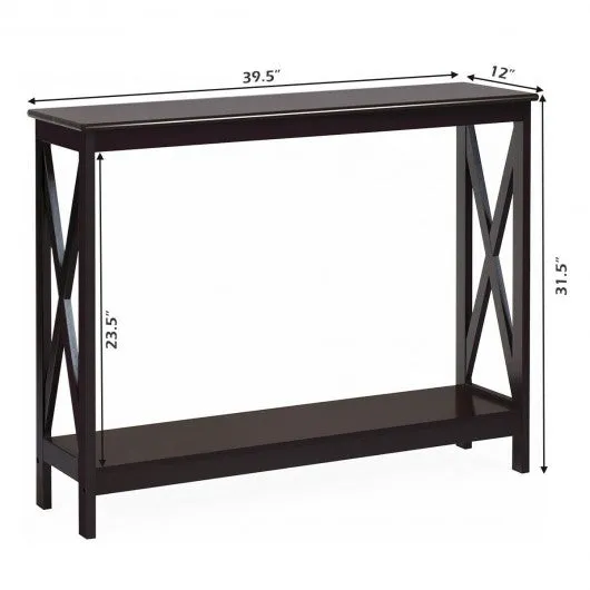 2-Tier Console X-Design Sofa Side Accent Table-Espresso