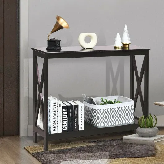 2-Tier Console X-Design Sofa Side Accent Table-Espresso