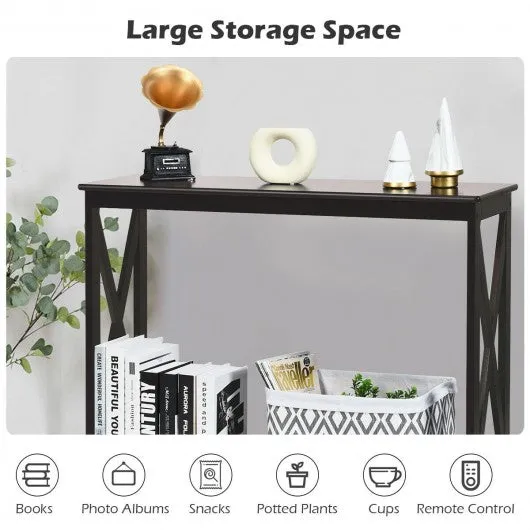 2-Tier Console X-Design Sofa Side Accent Table-Espresso