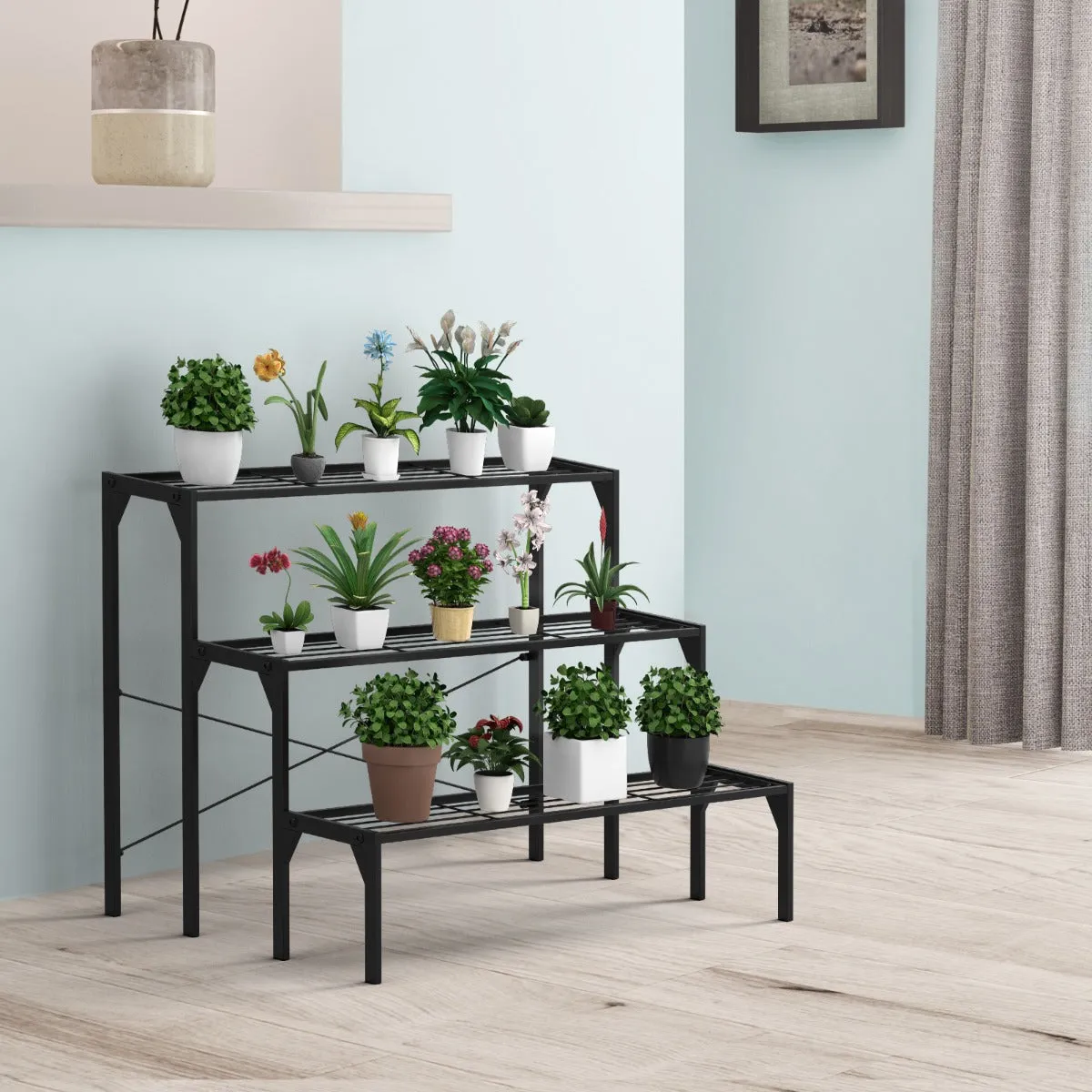 3 Tier Plant Stand with Heavy-Duty Steel Frame for Garden