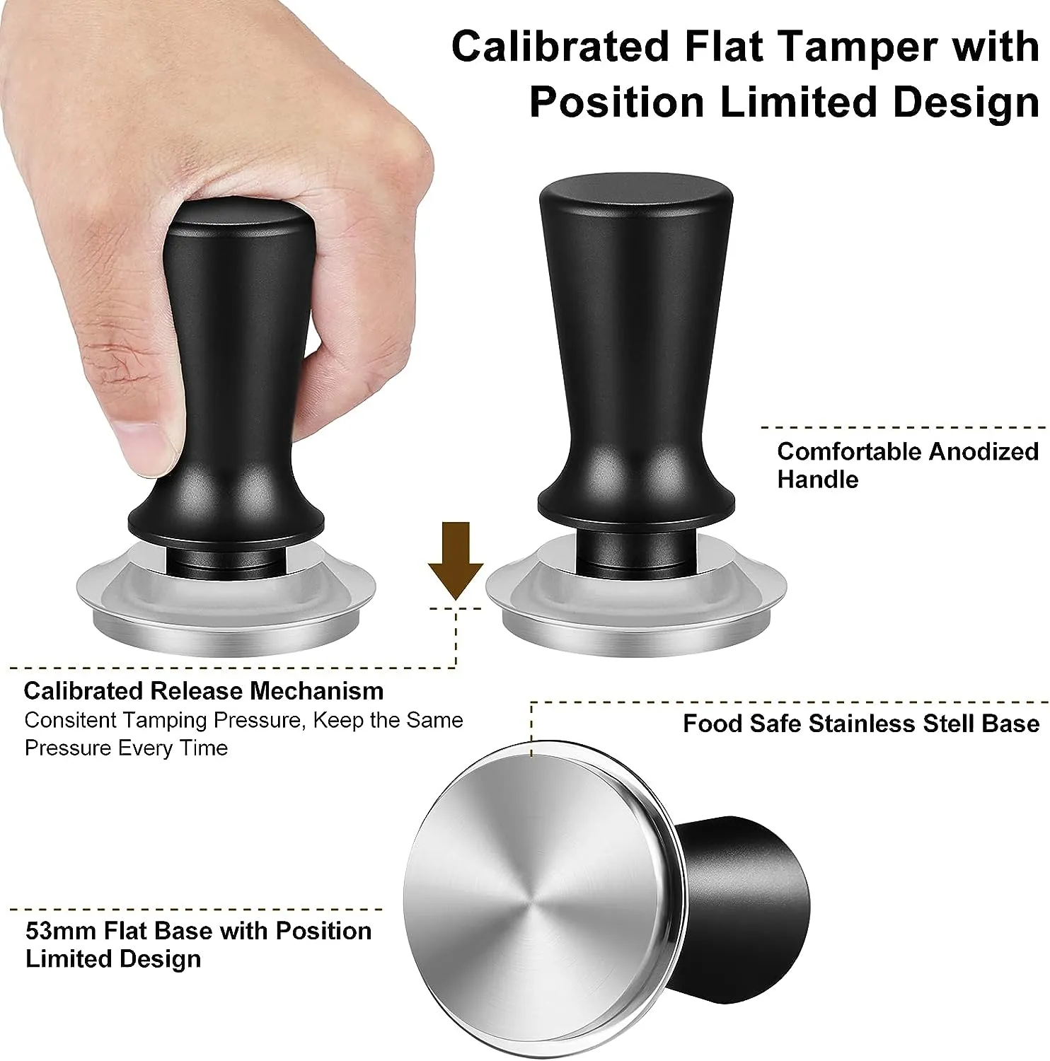 53mm Calibrated Espresso Coffee Tamper with Spring Loaded