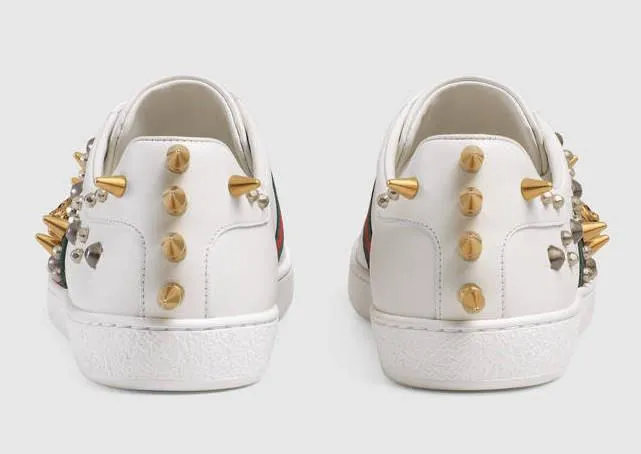 Ace Studded Leather Low Top Sneakers - White