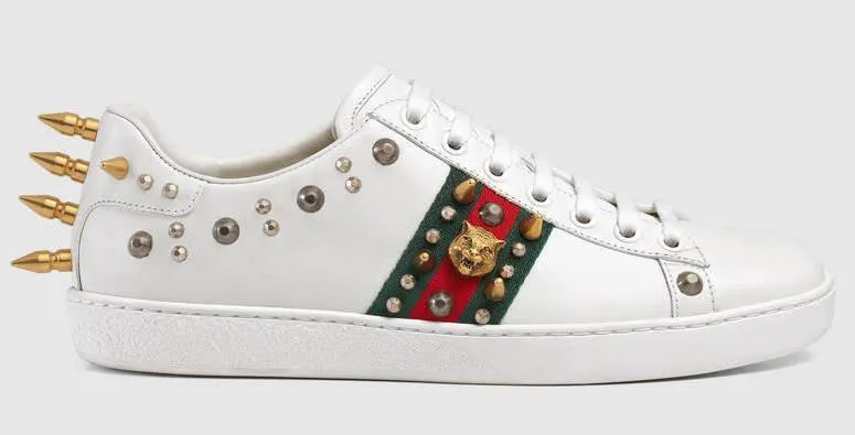 Ace Studded Leather Low Top Sneakers - White