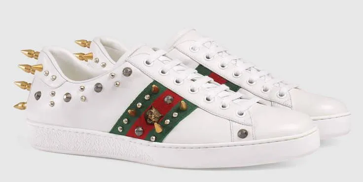 Ace Studded Leather Low Top Sneakers - White