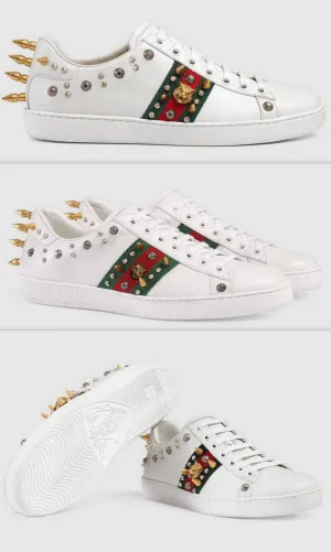 Ace Studded Leather Low Top Sneakers - White