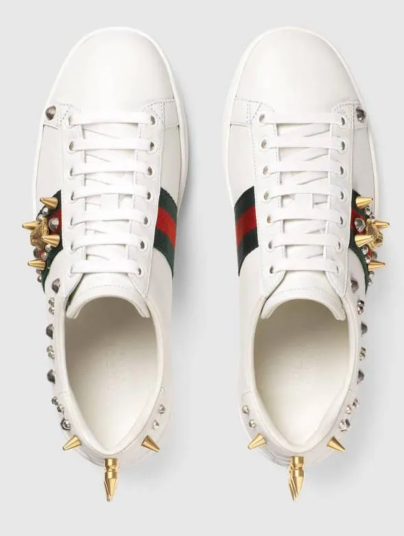 Ace Studded Leather Low Top Sneakers - White