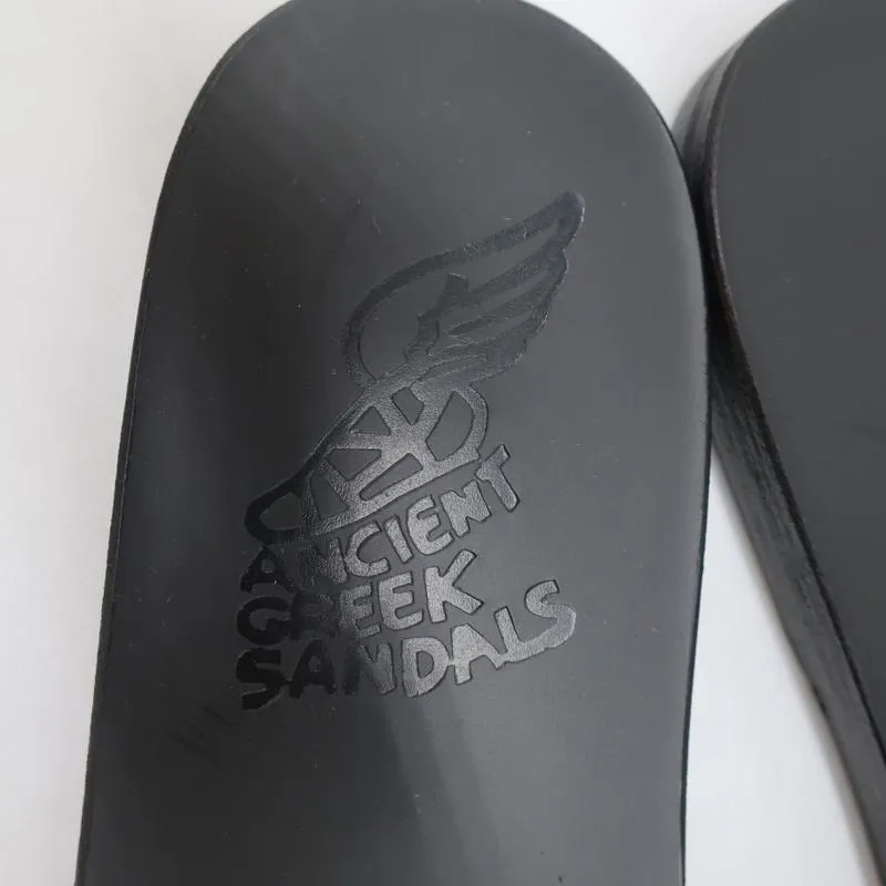 Ancient Greek Sandals Taygete Slides Black Raffia-Trimmed Leather Size 38 NEW