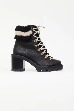 Black & White Leather Shearling Boot