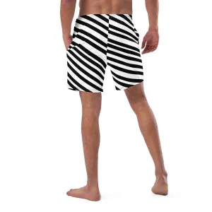 Black White Striped Men's Swimwear, Best Designer Premium Luxury Men's Swim Trunks - Made in USA/EU/MX (US Size: 2XS-6XL)
