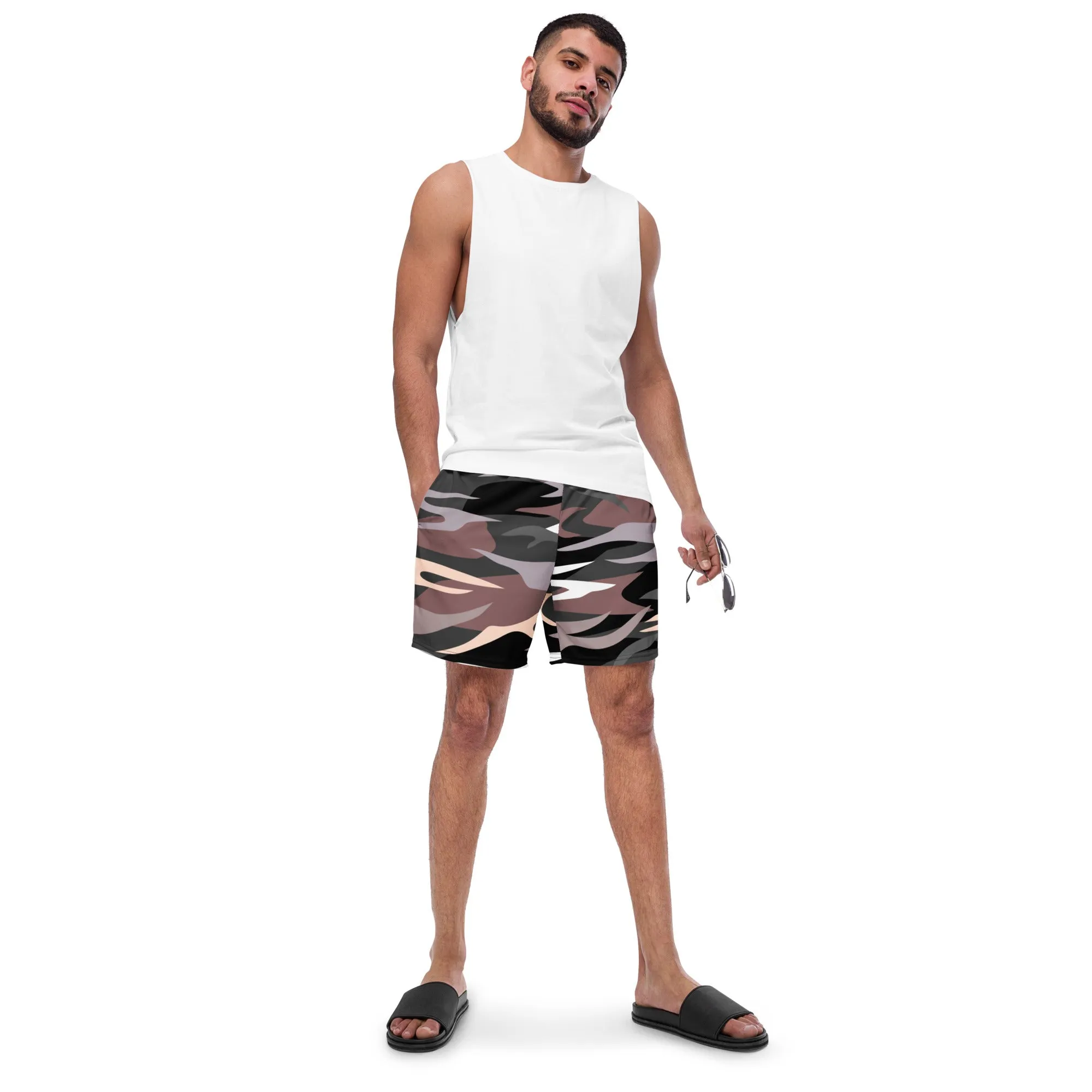 Camo Print Men's Swim Trunks, Army Military Camouflaged Print Cute Quick Drying Comfortable Swim Trunks For Men - Made in USA/EU/MX