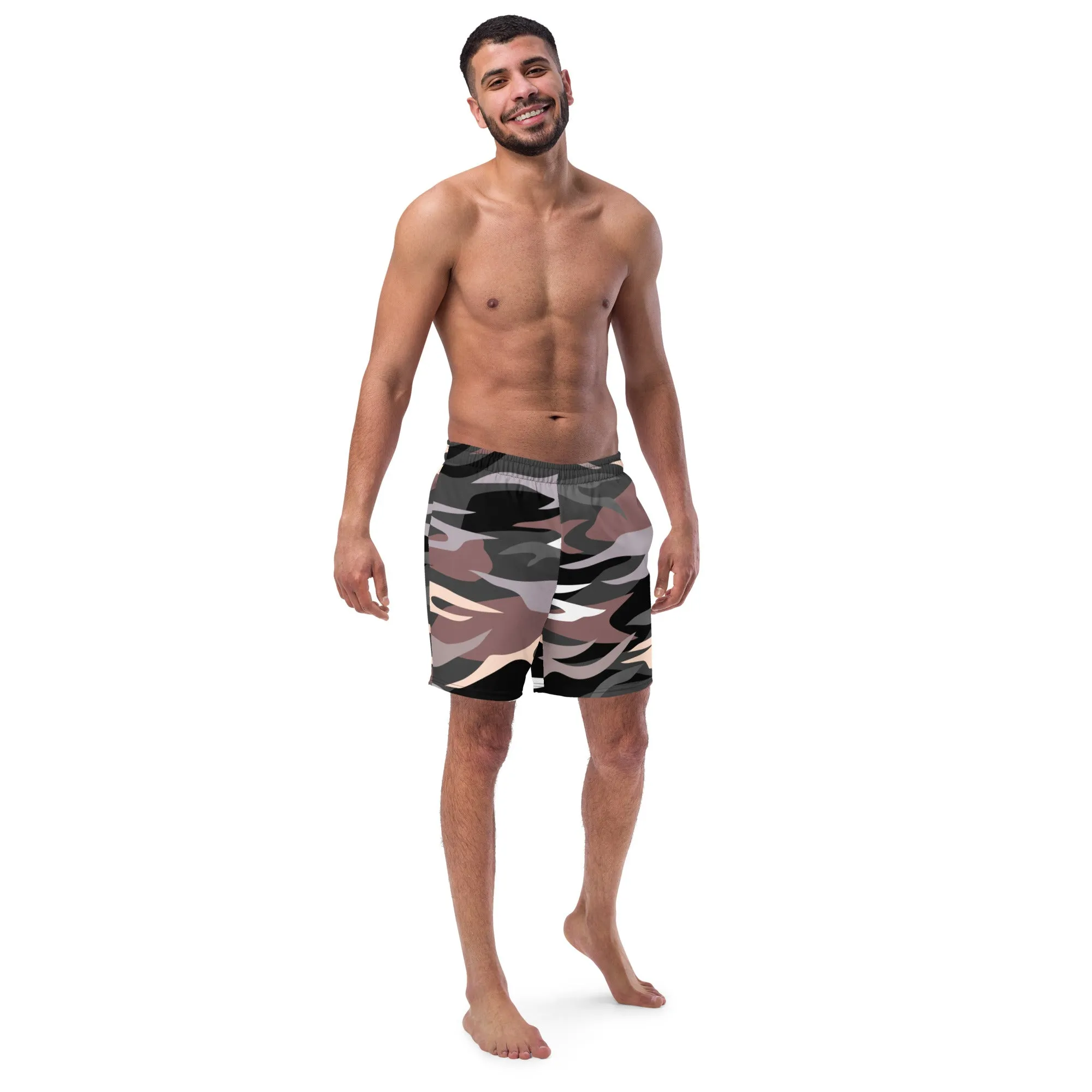 Camo Print Men's Swim Trunks, Army Military Camouflaged Print Cute Quick Drying Comfortable Swim Trunks For Men - Made in USA/EU/MX