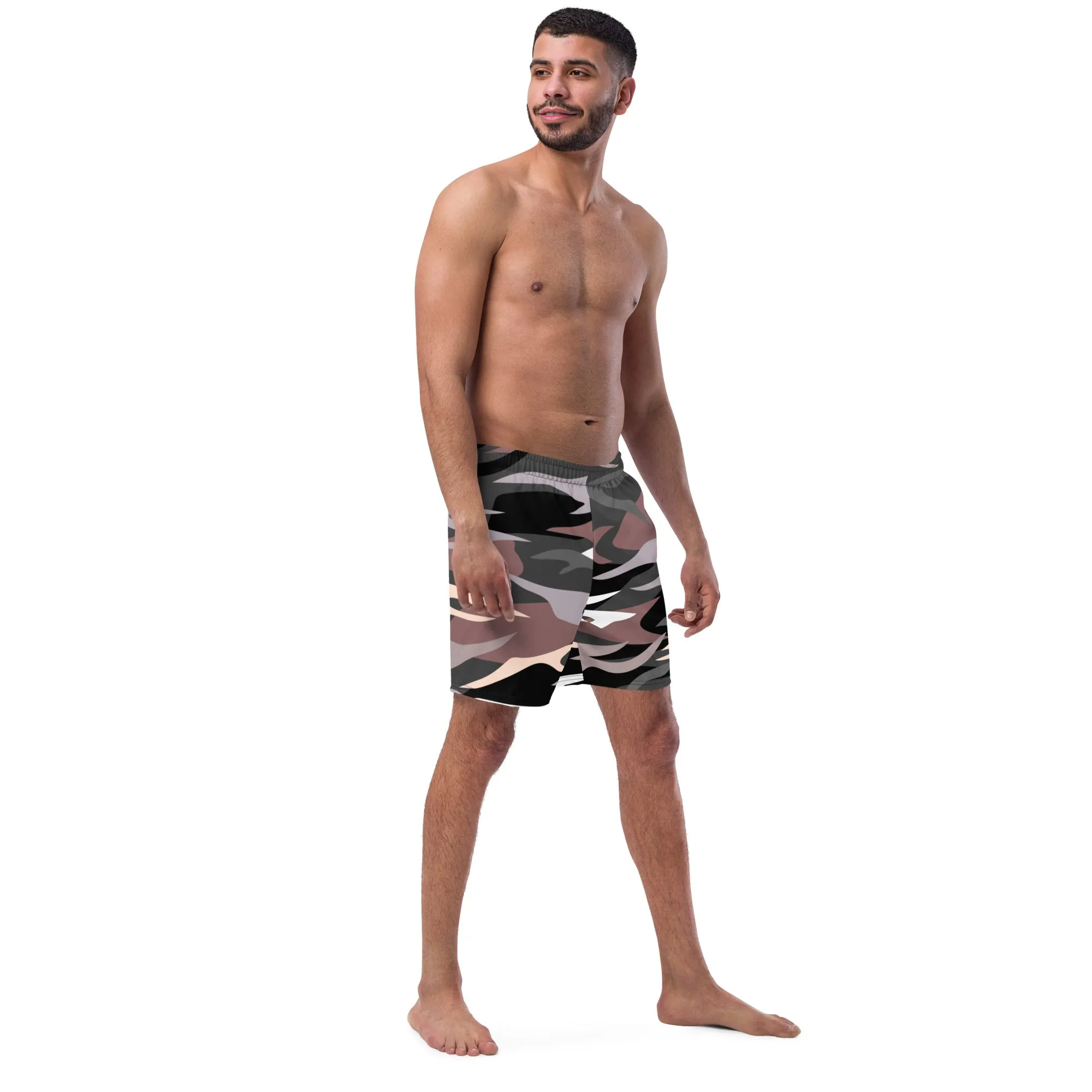Camo Print Men's Swim Trunks, Army Military Camouflaged Print Cute Quick Drying Comfortable Swim Trunks For Men - Made in USA/EU/MX