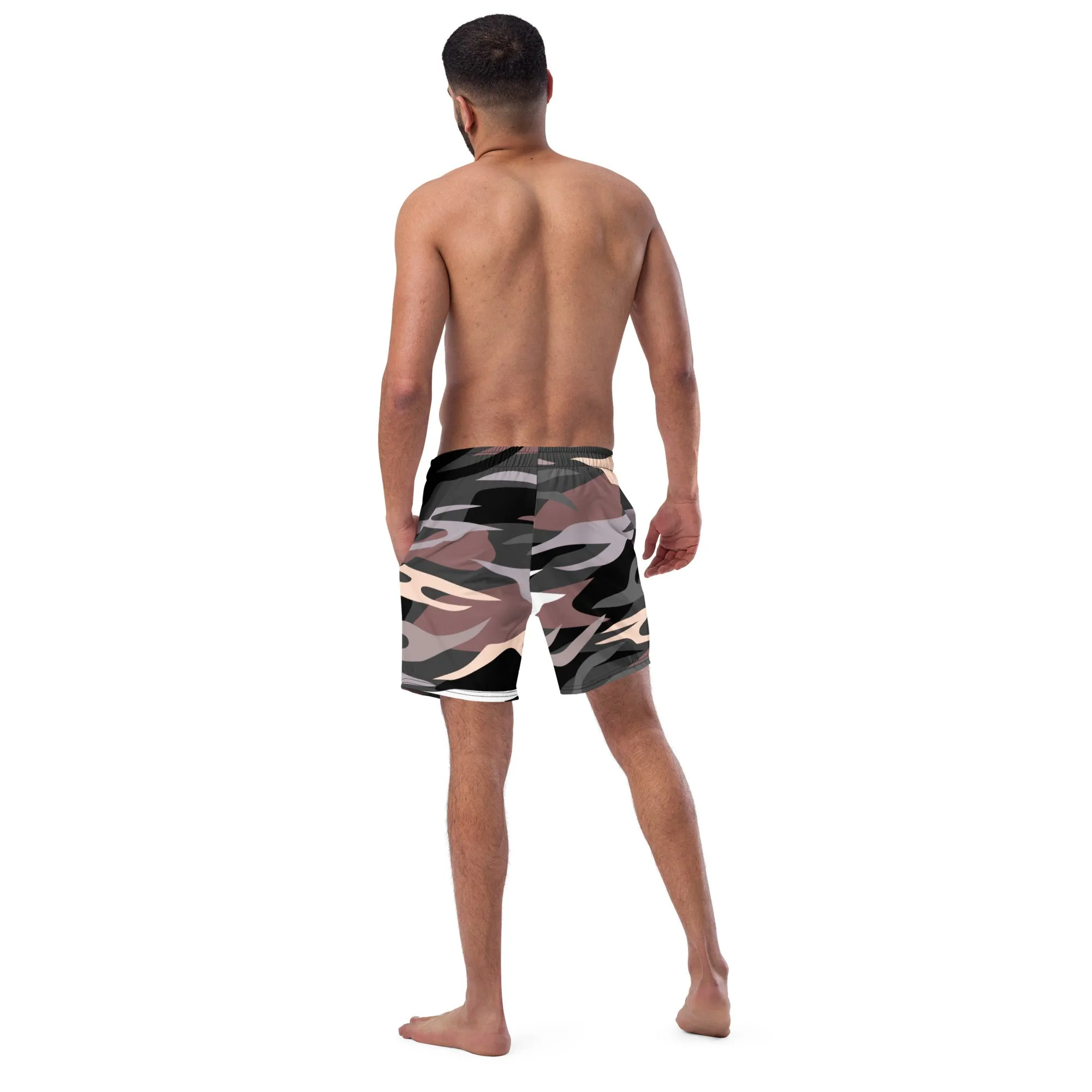 Camo Print Men's Swim Trunks, Army Military Camouflaged Print Cute Quick Drying Comfortable Swim Trunks For Men - Made in USA/EU/MX