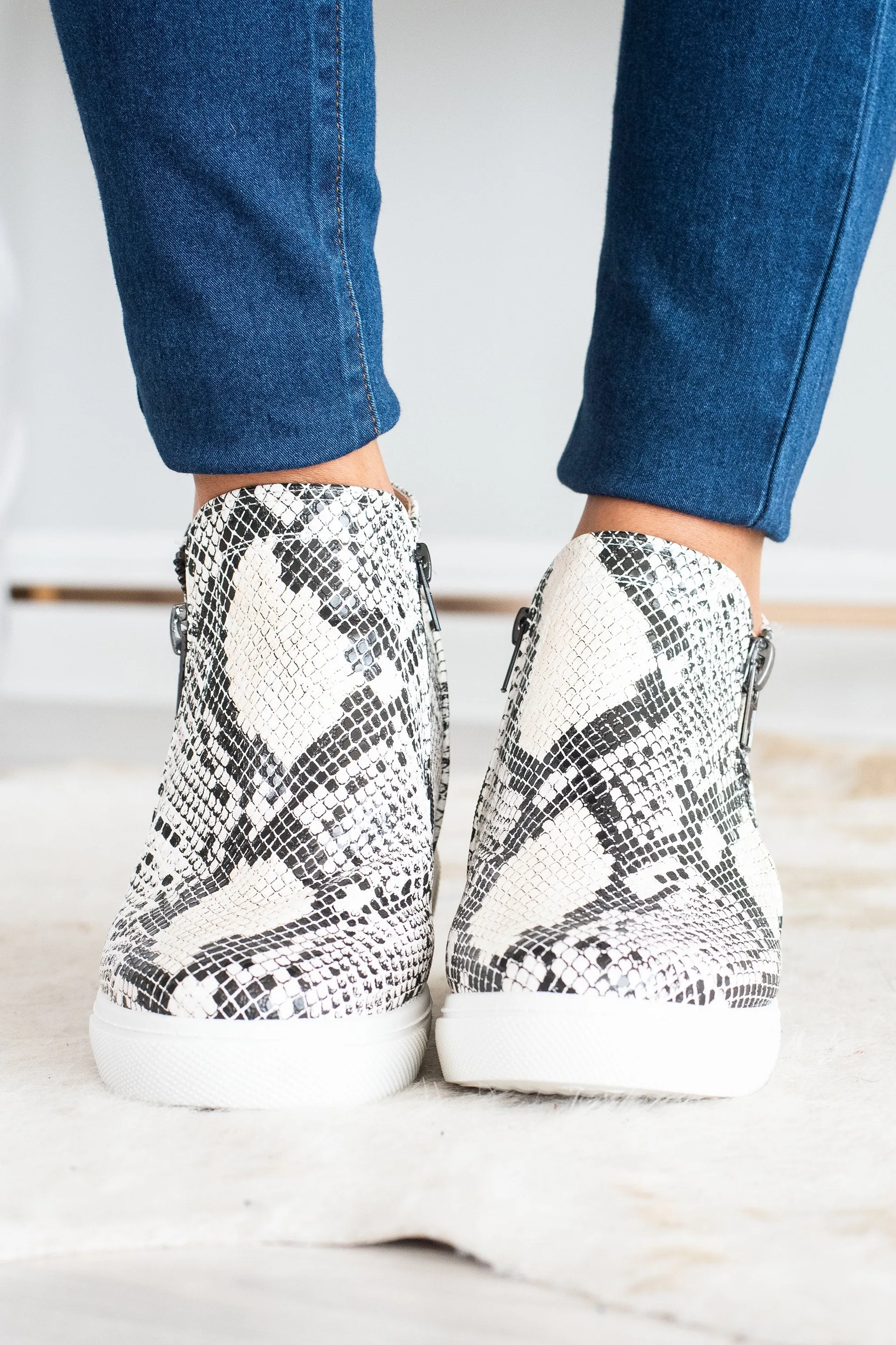 Catch Me If You Can Nude Snake Wedge Sneakers