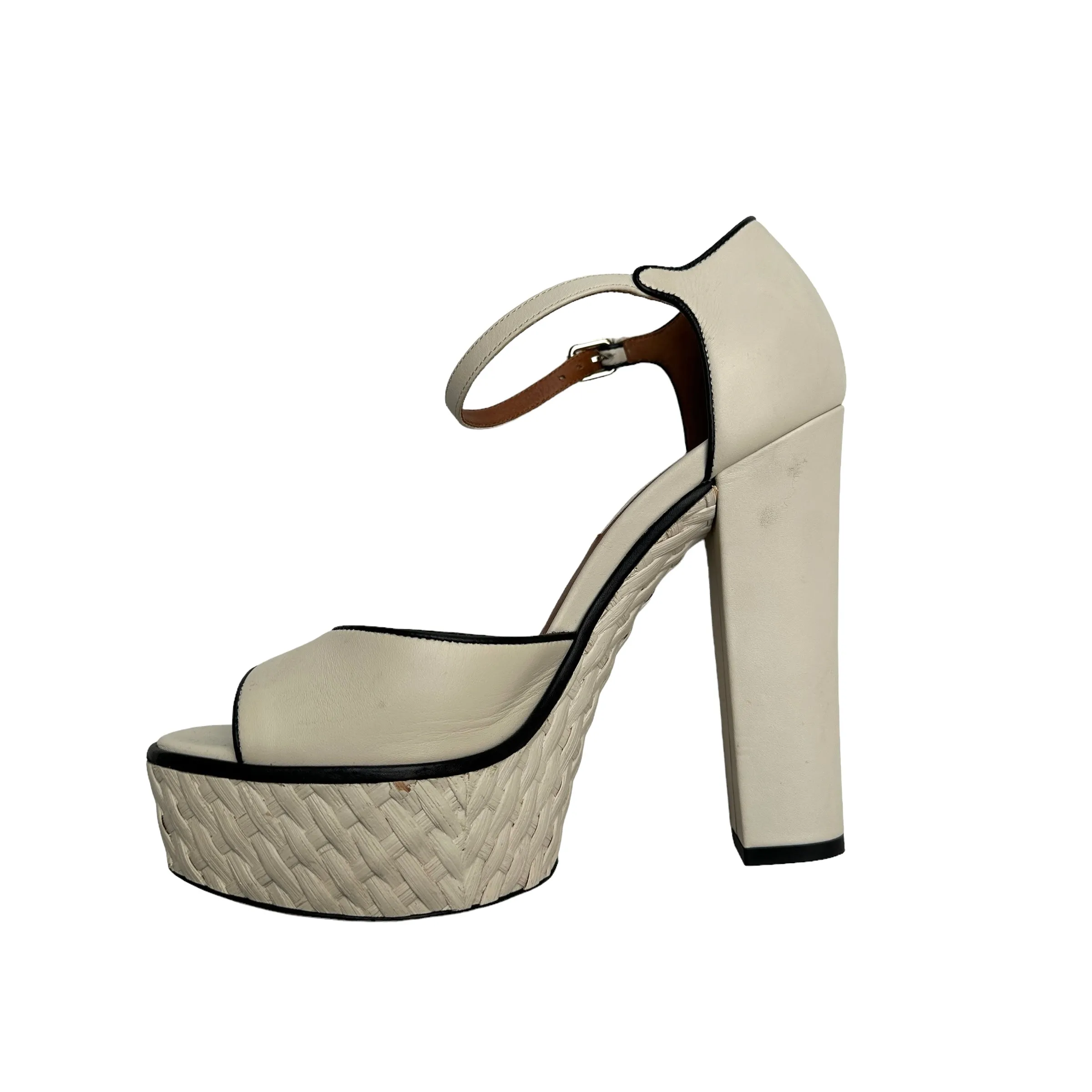 Cream Raffia Platform Heels - 6