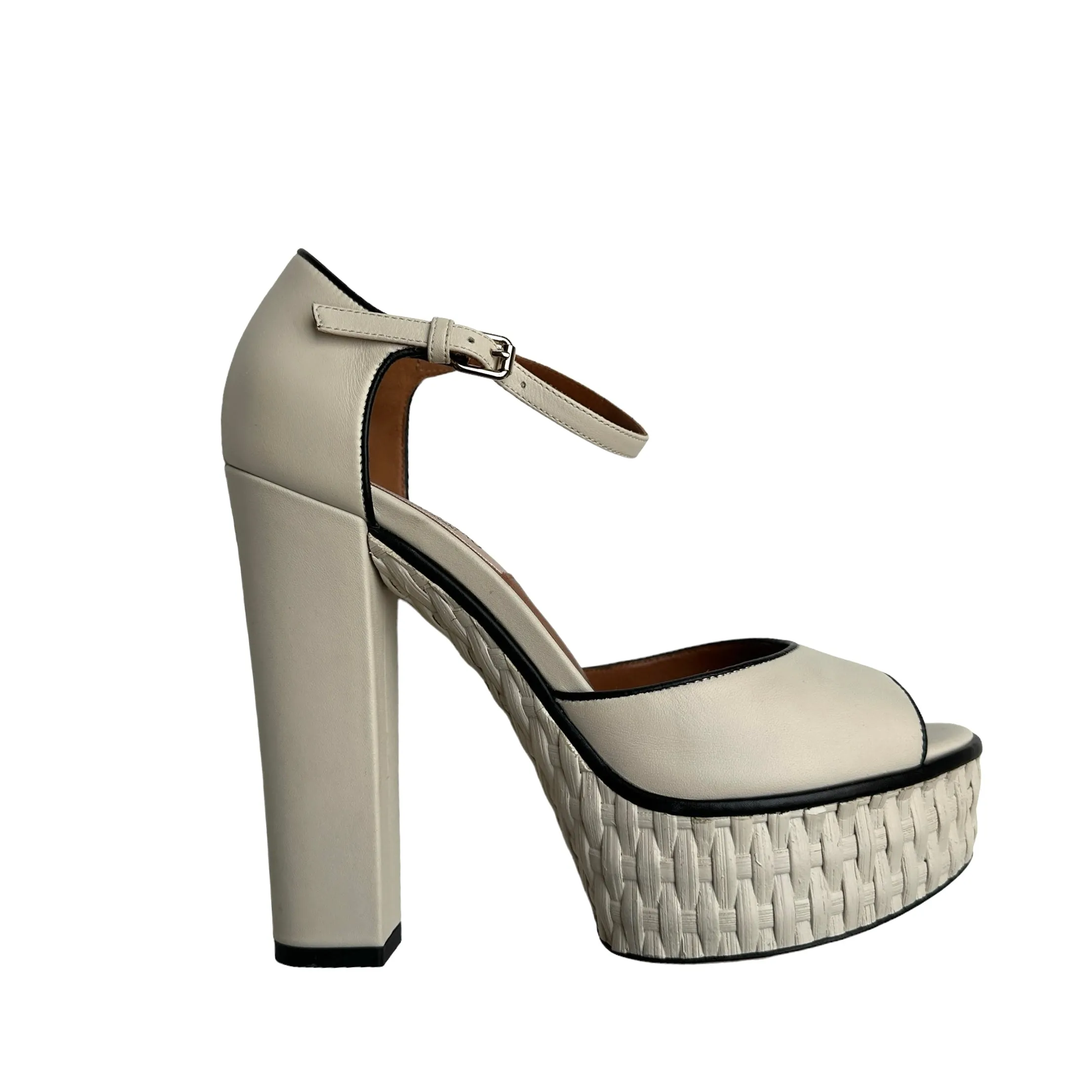 Cream Raffia Platform Heels - 6