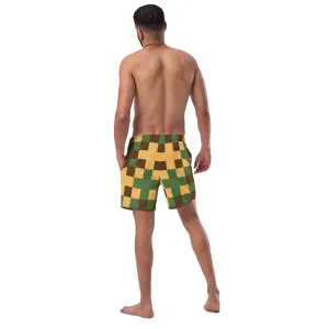 Cross Pattern Men's Swim Trunks, Abstract Print Quick Drying Comfortable Swim Trunks For Men - Made in USA/EU/MX