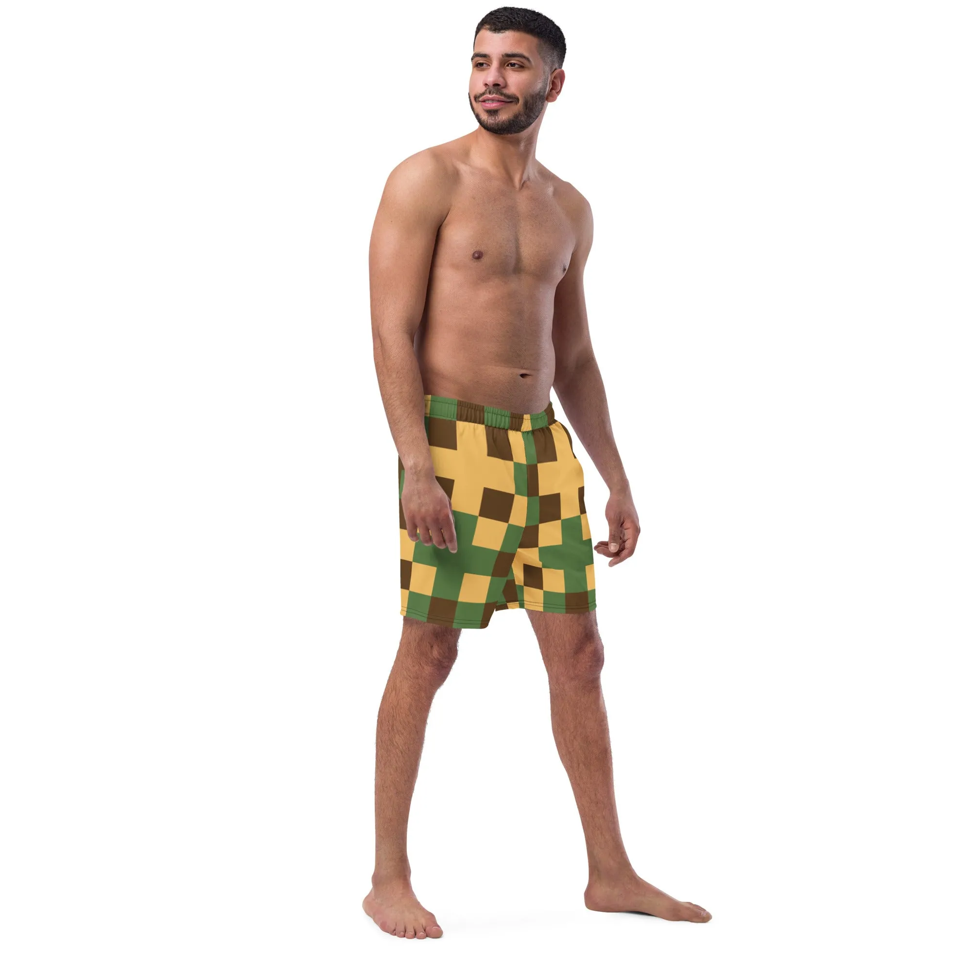 Cross Pattern Men's Swim Trunks, Abstract Print Quick Drying Comfortable Swim Trunks For Men - Made in USA/EU/MX