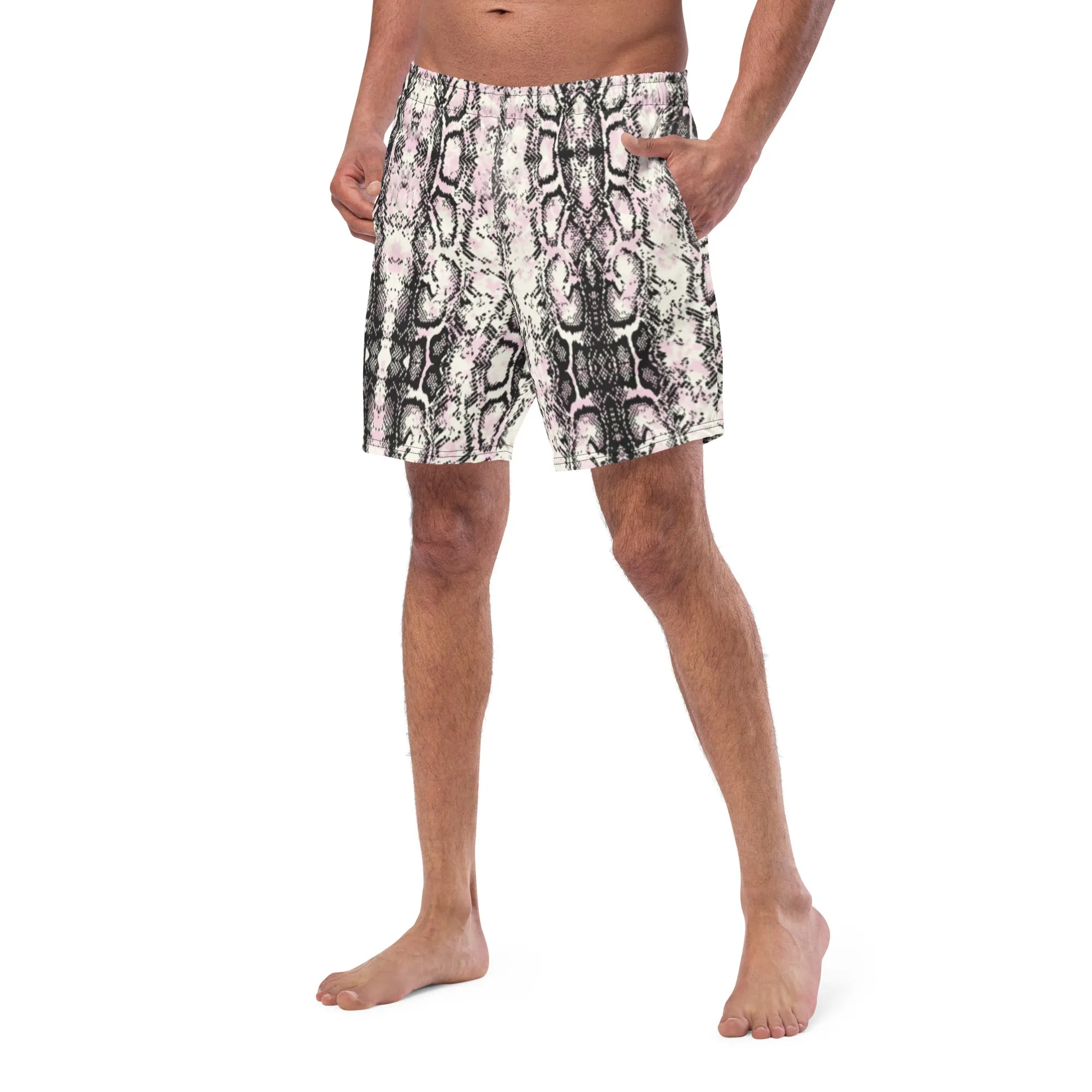Dark Snake Skin Swim Trunks, Best Designer Premium Luxury Men's Swim Trunks - Made in USA/EU/MX (US Size: 2XS-6XL)