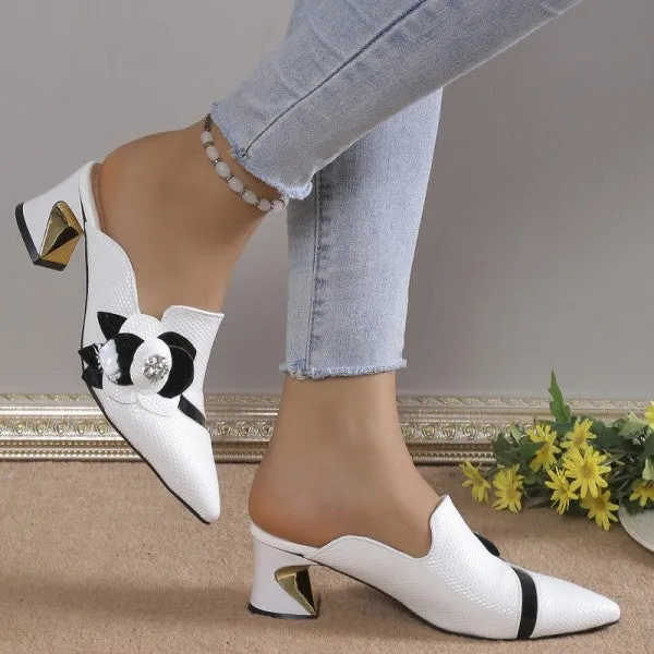 deanwangkt - White Casual Patchwork Pointed Out Door Wedges Shoes (Heel Height 2.75in)