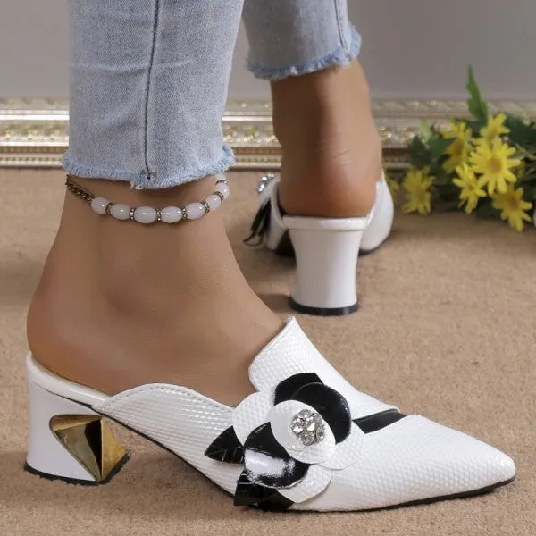 deanwangkt - White Casual Patchwork Pointed Out Door Wedges Shoes (Heel Height 2.75in)