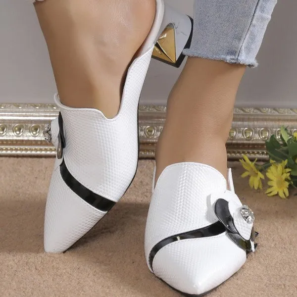deanwangkt - White Casual Patchwork Pointed Out Door Wedges Shoes (Heel Height 2.75in)
