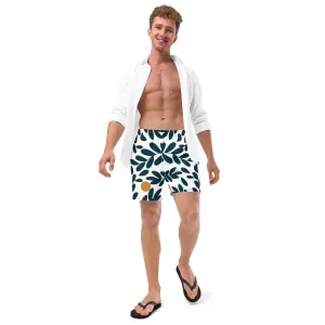 Green Floral Men's Swim Trunks, Flower Print Cute Quick Drying Comfortable Swim Trunks For Men - Made in USA/EU/MX