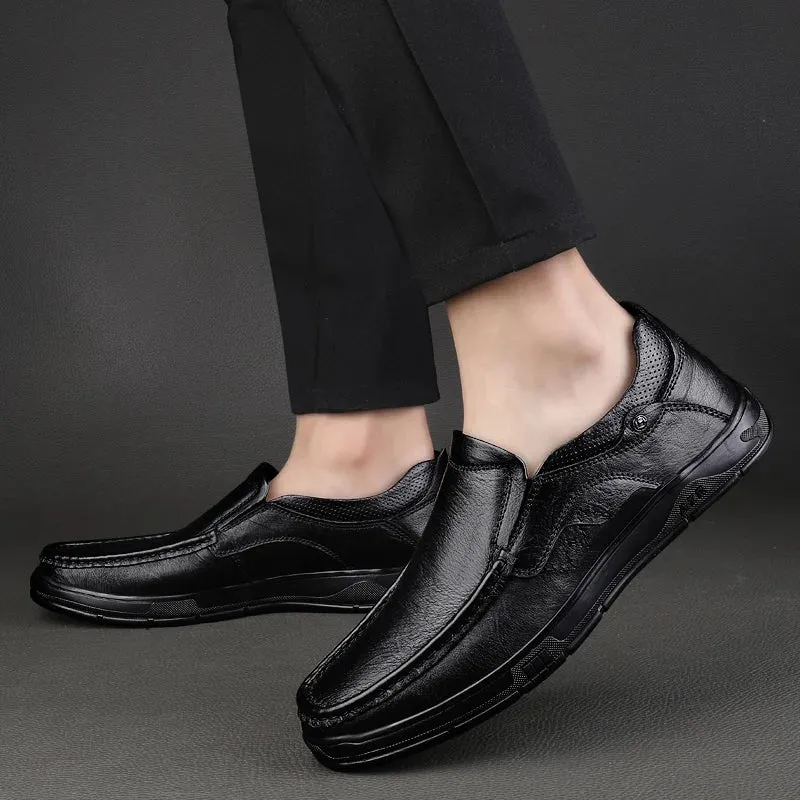 Hnzxzm Men Genuine Leather Shoes Men Spring Loafers Slip on Business Casual Leather Shoes Classic Breathable Flats Shoe