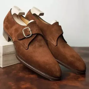Hnzxzm Men Suede Loafers Brown Buckle Breathable Casual Shoes Coffee Black Flock Dreess Shoes for Men  Handmade Men Shoes