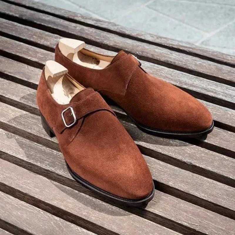 Hnzxzm Men Suede Loafers Brown Buckle Breathable Casual Shoes Coffee Black Flock Dreess Shoes for Men  Handmade Men Shoes