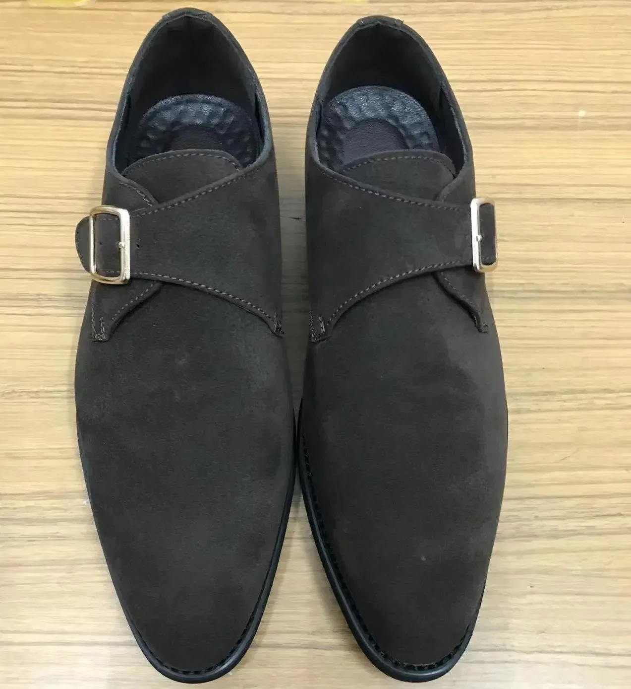 Hnzxzm Men Suede Loafers Brown Buckle Breathable Casual Shoes Coffee Black Flock Dreess Shoes for Men  Handmade Men Shoes