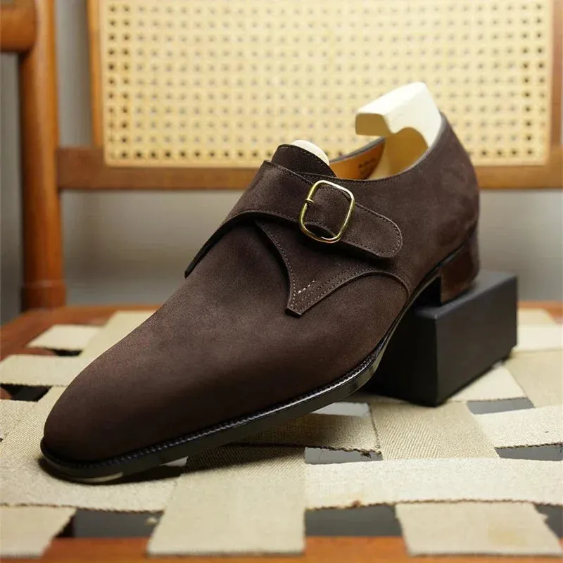 Hnzxzm Men Suede Loafers Brown Buckle Breathable Casual Shoes Coffee Black Flock Dreess Shoes for Men  Handmade Men Shoes