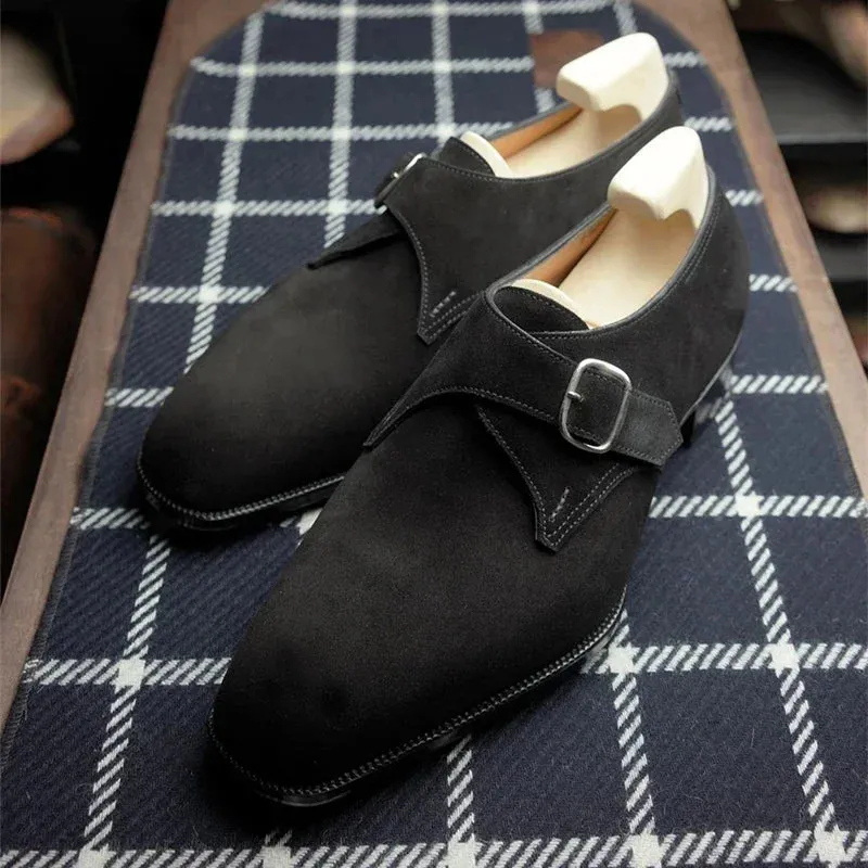 Hnzxzm Men Suede Loafers Brown Buckle Breathable Casual Shoes Coffee Black Flock Dreess Shoes for Men  Handmade Men Shoes