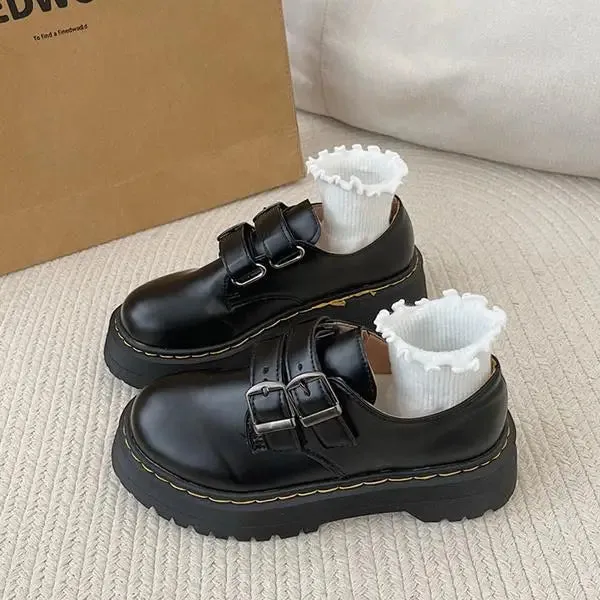 Hnzxzm Shoes Woman Clogs Platform Black Flats Oxfords Round Toe Autumn Female Footwear Casual Sneaker Loafers With Fur British St