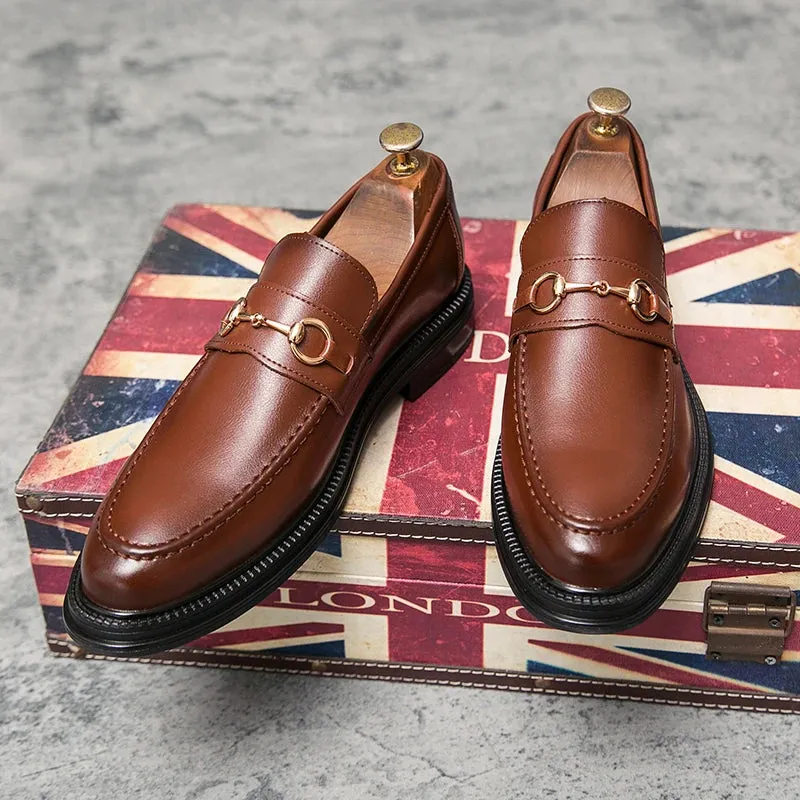 Hnzxzm Spring Italian Handmade Men Leather Loafers British Style High Quality Fashion Brogues Shoes Slip on Low-heeled Mens Dress Shoes