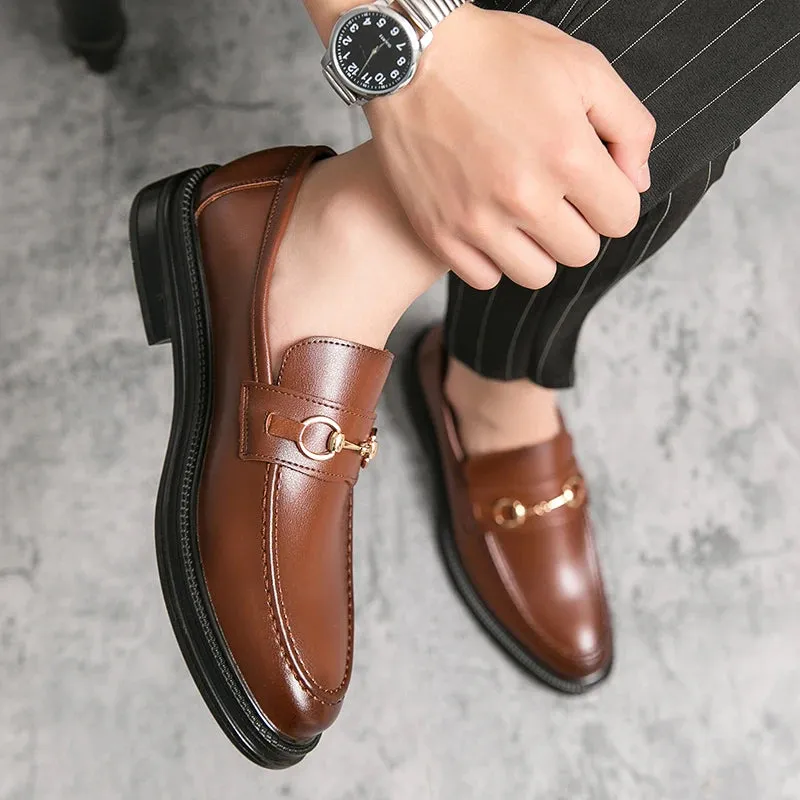 Hnzxzm Spring Italian Handmade Men Leather Loafers British Style High Quality Fashion Brogues Shoes Slip on Low-heeled Mens Dress Shoes