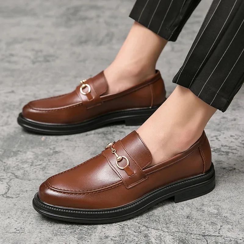 Hnzxzm Spring Italian Handmade Men Leather Loafers British Style High Quality Fashion Brogues Shoes Slip on Low-heeled Mens Dress Shoes