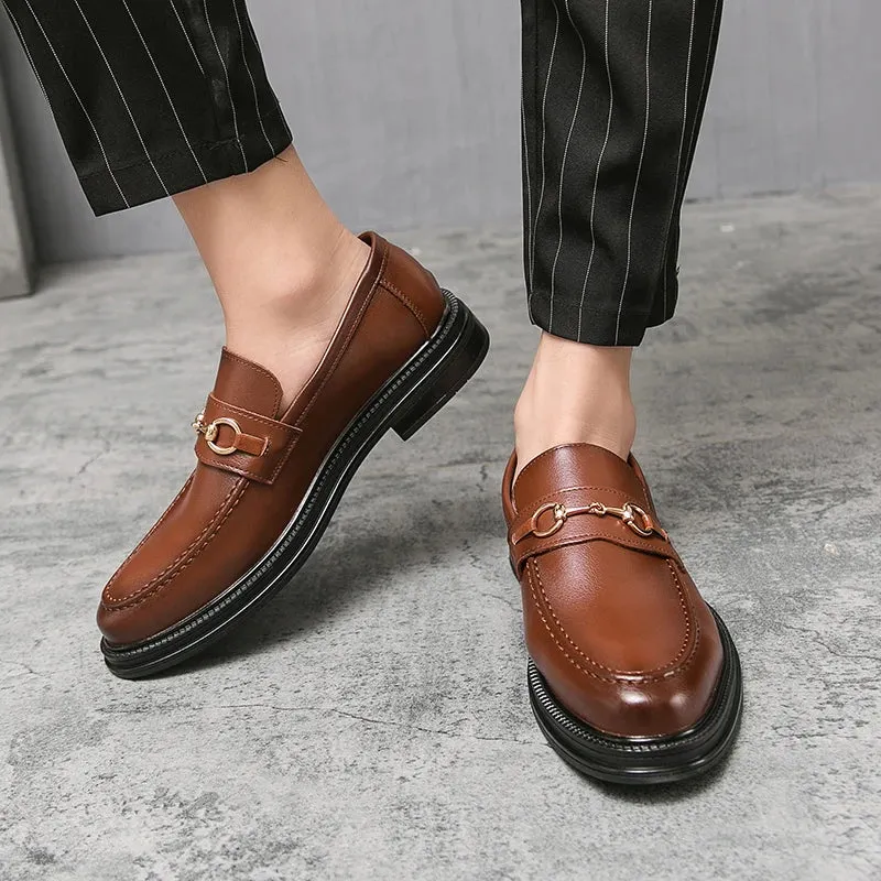 Hnzxzm Spring Italian Handmade Men Leather Loafers British Style High Quality Fashion Brogues Shoes Slip on Low-heeled Mens Dress Shoes