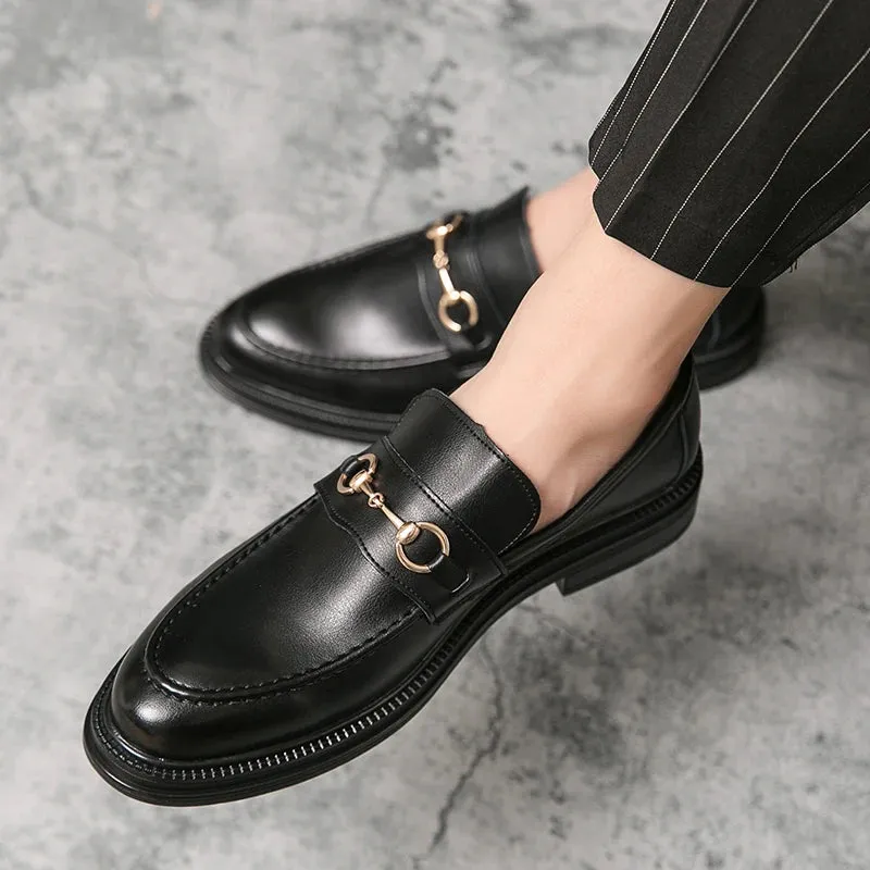 Hnzxzm Spring Italian Handmade Men Leather Loafers British Style High Quality Fashion Brogues Shoes Slip on Low-heeled Mens Dress Shoes