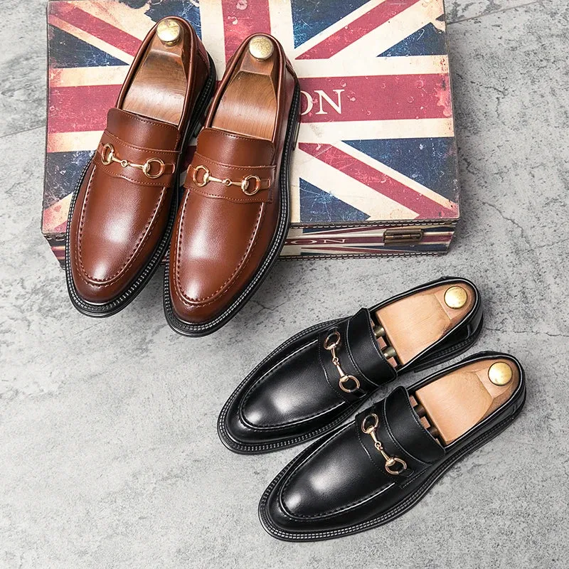 Hnzxzm Spring Italian Handmade Men Leather Loafers British Style High Quality Fashion Brogues Shoes Slip on Low-heeled Mens Dress Shoes