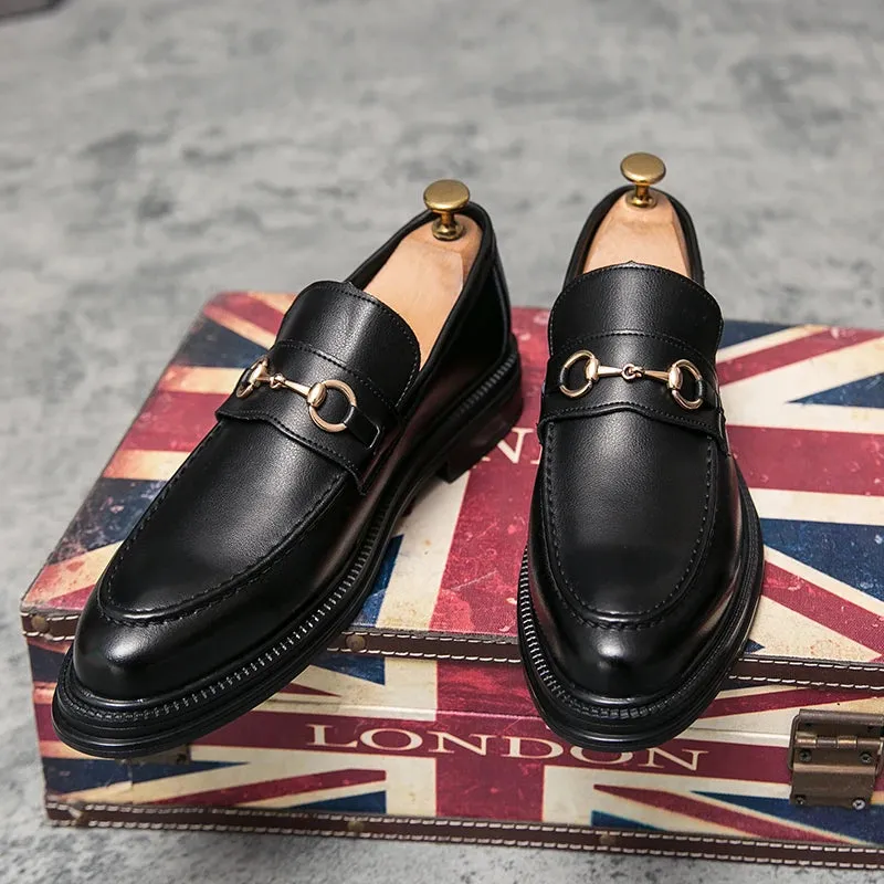 Hnzxzm Spring Italian Handmade Men Leather Loafers British Style High Quality Fashion Brogues Shoes Slip on Low-heeled Mens Dress Shoes