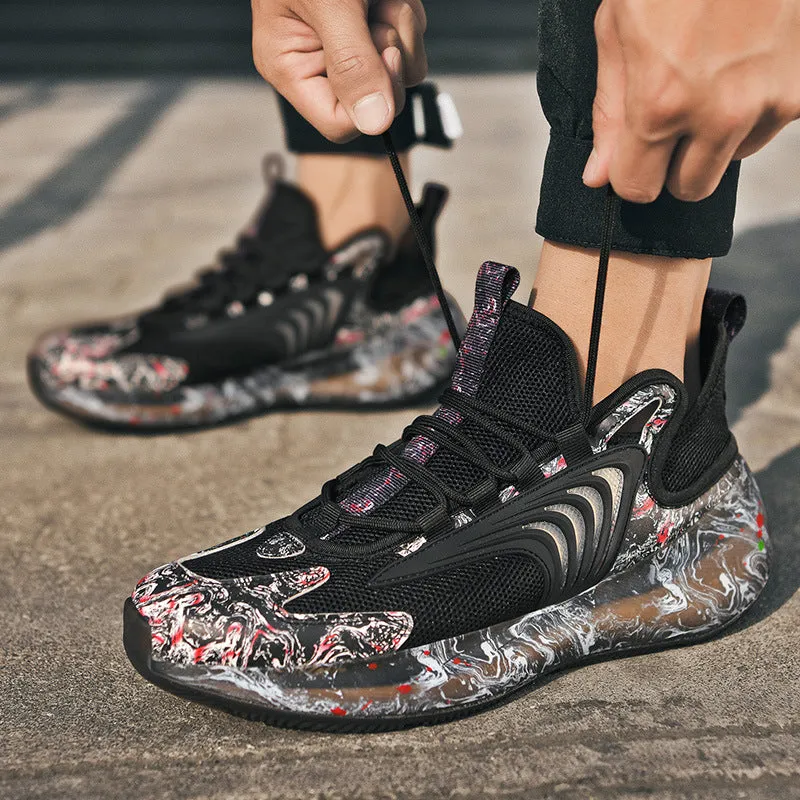 Large size shock-absorbing running breathable tide shoes men's soft bottom basketball sports running shoes