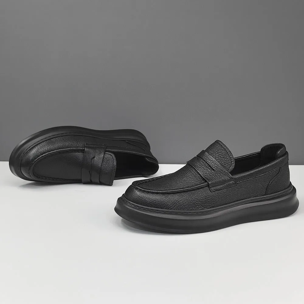 Men Minimalism Solid Soft Leather Casual Loafers