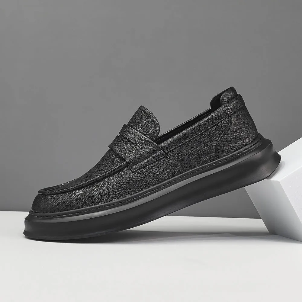 Men Minimalism Solid Soft Leather Casual Loafers