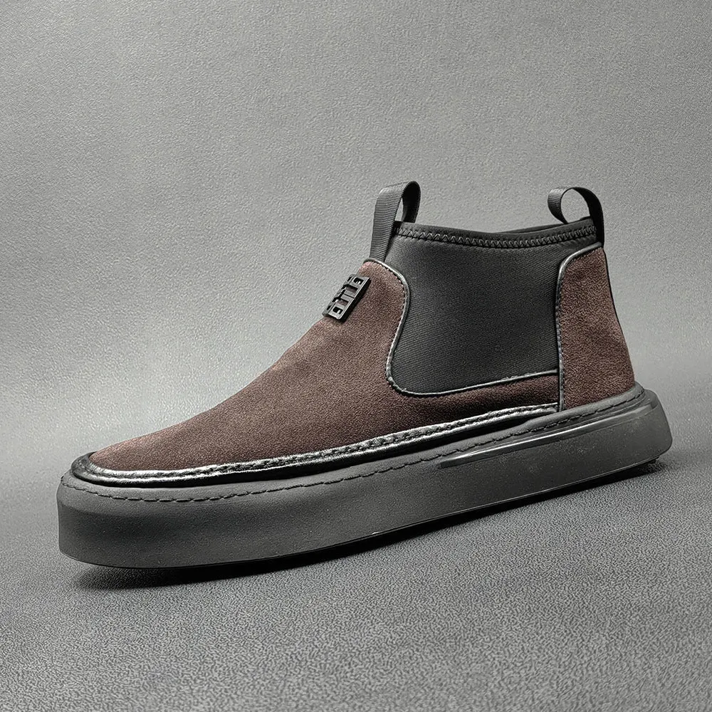 Men Patchwork Leather Retro Flat Ankle Boots