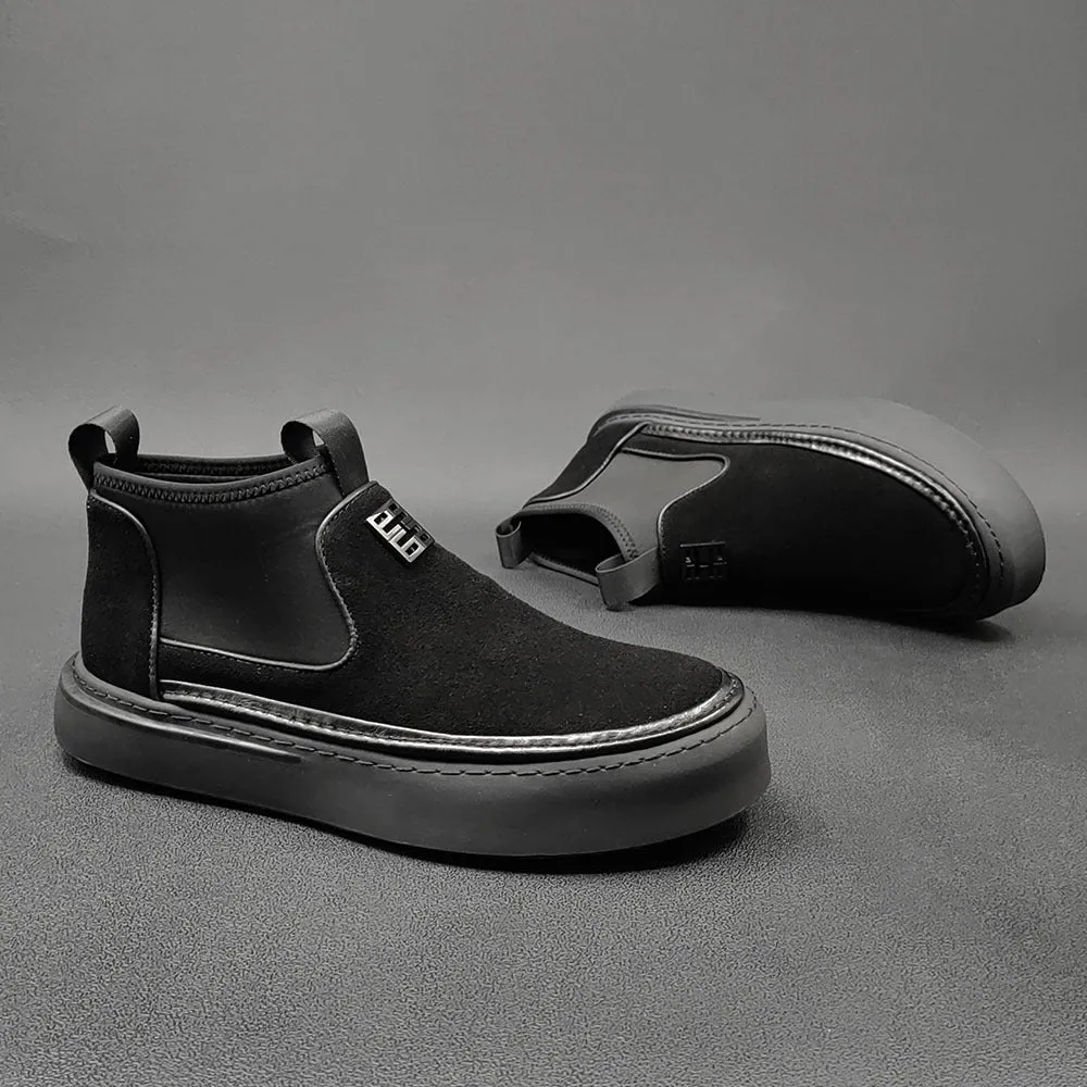 Men Patchwork Leather Retro Flat Ankle Boots