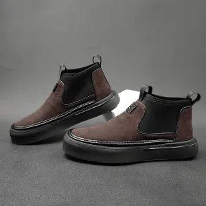 Men Patchwork Leather Retro Flat Ankle Boots