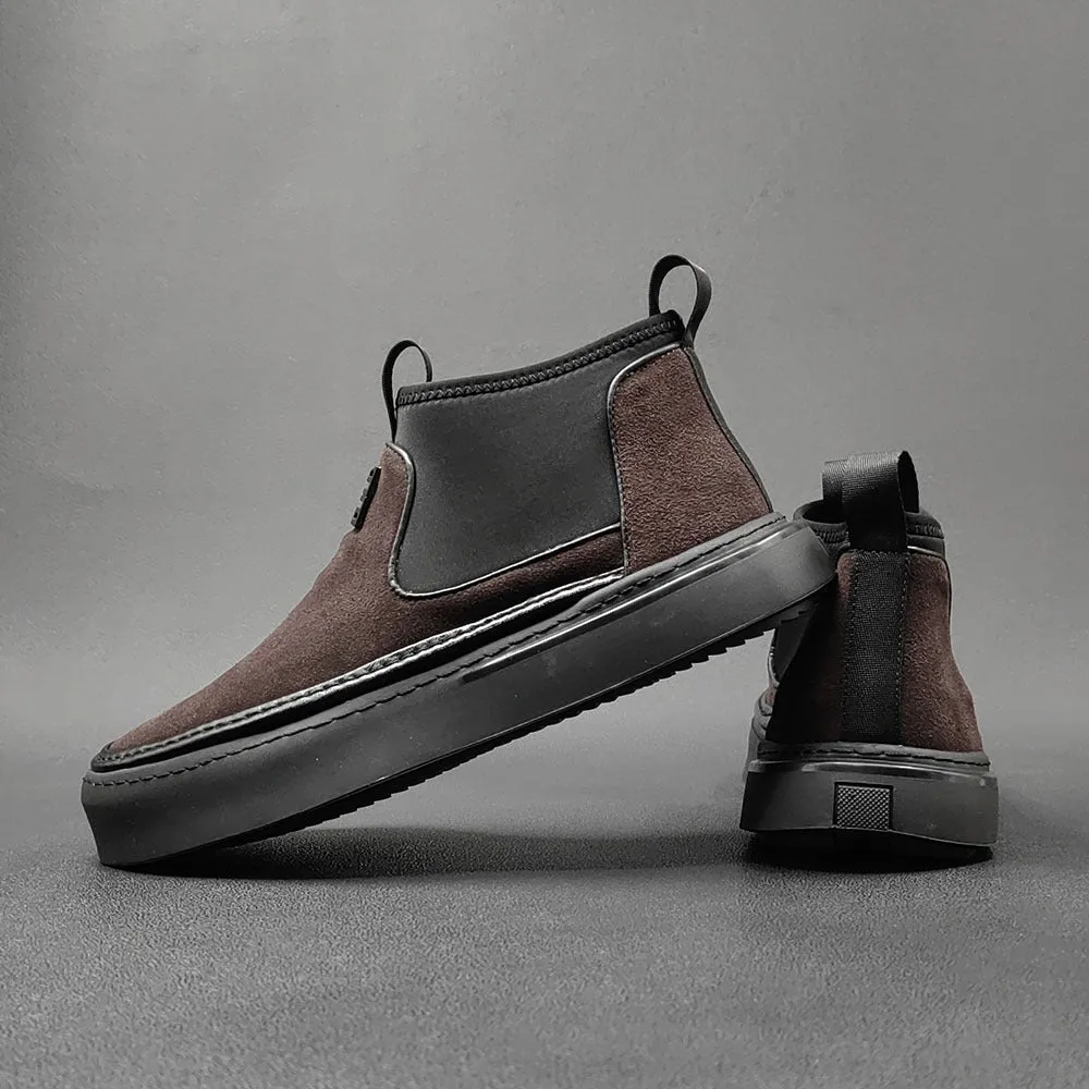 Men Patchwork Leather Retro Flat Ankle Boots
