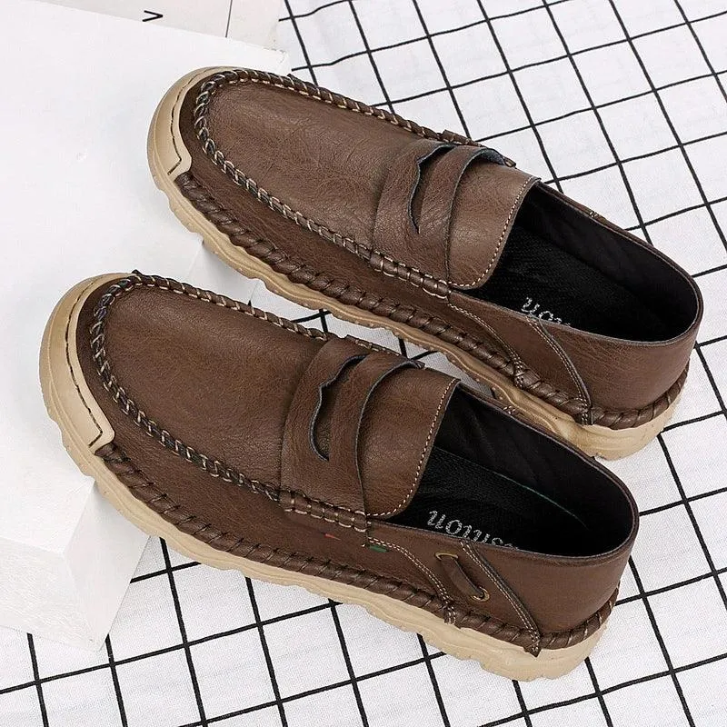 Men's Formal Shoes - Casual Thick-Soled Leather Flat Loafers - TSS198